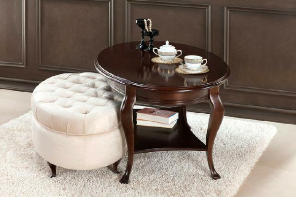 Ronde krukje kruk van leer Ottomaanse met tafel Serveertafel 2-delige set meubilair Verona
