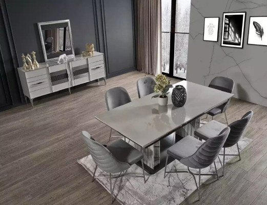 Grijze eetkamermeubels Eettafel Stoelen Set Eetgroep Moderne meubels