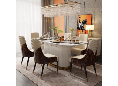 Luxe Edelhouten Lederen Stoelen Stoel Groep Set van 6 Armstoelen