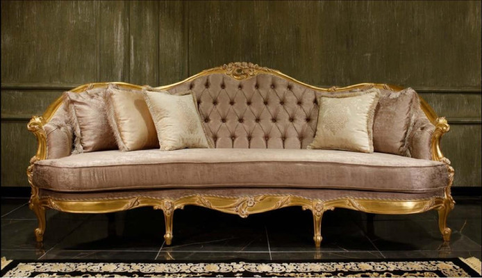 Beige woonkamer Chesterfield bankstel Klassieke 3-zits fauteuil