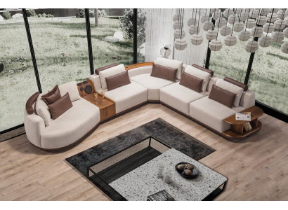 Beige woonkamer hoekbank Exclusieve L-vorm bank Modern houten frame