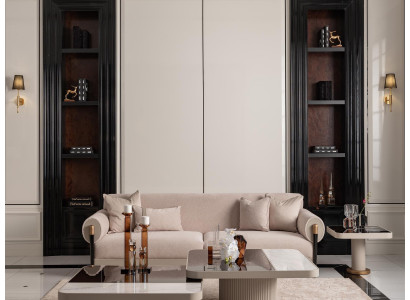 Garnituur woonkamer bank 3-zits stoffen bank Beige salontafels 4-delig