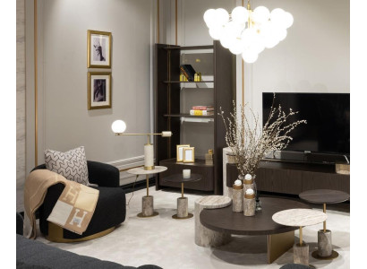 Grote complete woonkamer fauteuils Tafels 7-delig Stof Bruin Houten Rekken