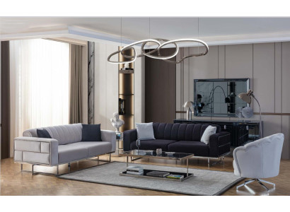 Grijze woonkamerbanken Designer gestoffeerde driezits stoffen fauteuil 3-dlg.