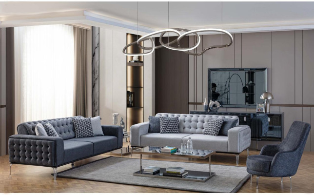 Chesterfield Grijze Bankstel Woonkamer Bankstellen Driepersoonsbank + Fauteuil