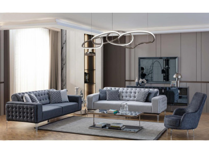 Chesterfield Grijze Bankstel Woonkamer Bankstellen Driepersoonsbank + Fauteuil