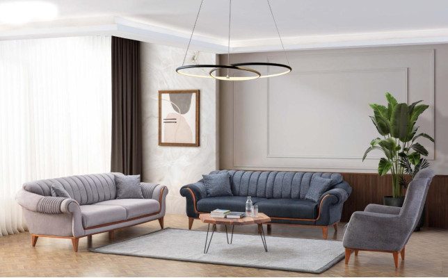 Blauw-grijs woonkamerset Moderne bankstel 3+3+1 zits fauteuil Nieuw