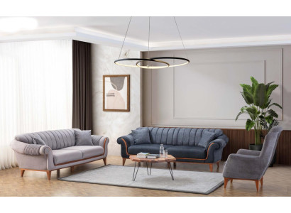Blauw-grijs woonkamerset Moderne bankstel 3+3+1 zits fauteuil Nieuw