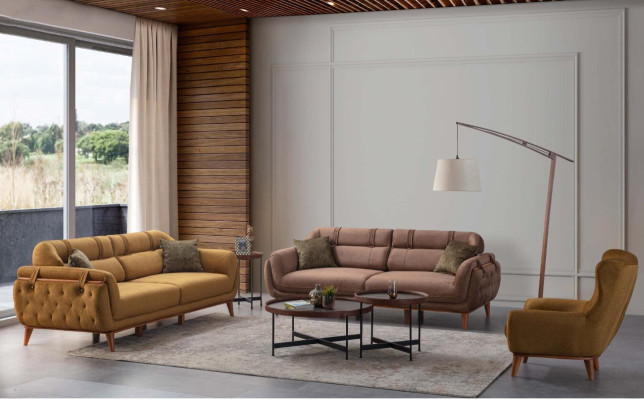 Chesterfield bierstel woonkamerset bankstellen 2x driezits fauteuil meubels