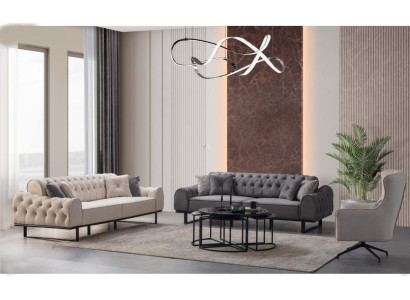 Wit-grijze Chesterfield bankstel Designer gestoffeerde fauteuil 3-delige set
