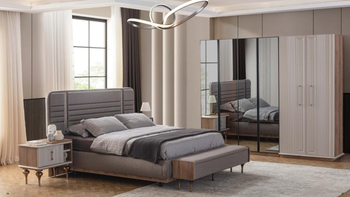 Exclusieve slaapkamer bed glazen kast houten nachtkastjes 4-delige luxe set