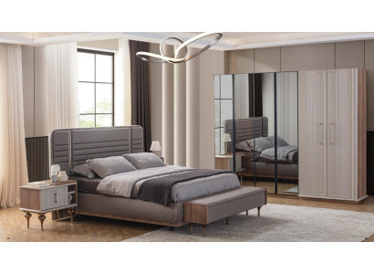 Exclusieve slaapkamer bed glazen kast houten nachtkastjes 4-delige luxe set