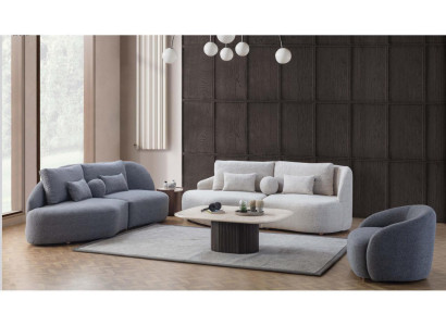Grijswit woonkamerset 3+3 zitter designer textiel fauteuil 3-delig