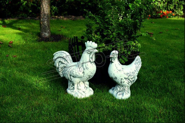 Tuindecoratie Kip Terras Steen Figuren Figuur Decoratief Wit Standbeeld