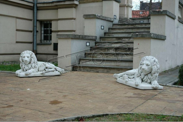 Leeuw Liggend Standbeeld Figuur Tuin Terras Decoratie Wit Natuur Sculptuur