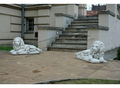 Leeuw Liggend Standbeeld Figuur Tuin Terras Decoratie Wit Natuur Sculptuur