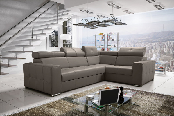 Hoekbank bank bekleding woonkamer leer L-vorm nieuw modern zwart design banken