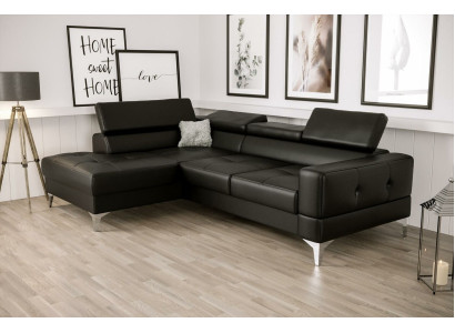 L-vormig meubelontwerp Zwart Leer Hout Nieuw Modern Luxe Italië Hoekbank Banken