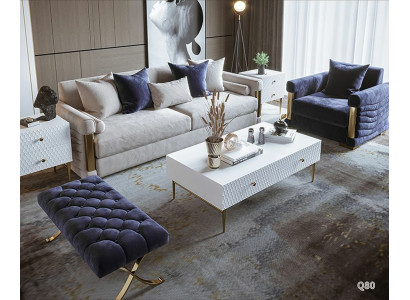 Designerbank Beklede Zitbank Set Bankstellen Textiel 3+1 Zitbank Voetenbankje