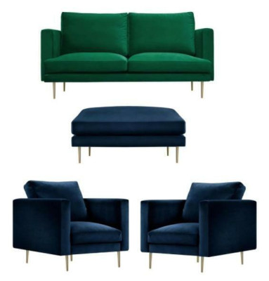Sofagroep Groen Poef Fauteuil Woonkamer Meubel Textiel Stof Banken Nieuw