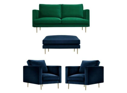 Sofagroep Groen Poef Fauteuil Woonkamer Meubel Textiel Stof Banken Nieuw