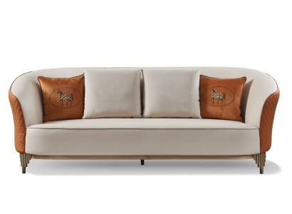 Beige-Oranje woonkamer bankstel Luxe 3+2 zits set 2-delig.