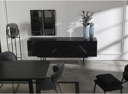 Zwart luxe dressoir kast meubelen 208cm met spiegel 2-delig