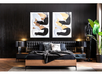 Elegante slaapkamer set: tweepersoonsbed en 2 nachtkastjes in zwartbruine kleur.