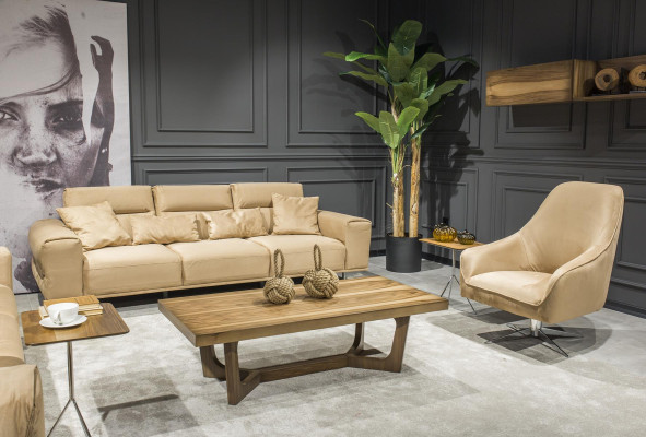 Sofa set met 3+1 zitsbank, gestoffeerde bank, salontafel, banktafel, 3-delige meubelset