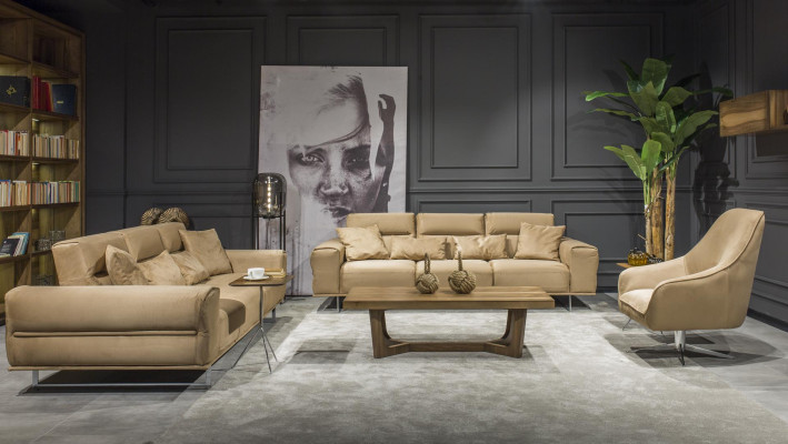 Sofa set met 3+1 zitsbank, gestoffeerde bank, salontafel, banktafel, 3-delige meubelset