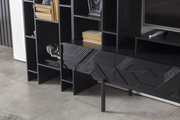 Zwarte woonwand Hoogwaardige kastwanden Luxe aanbouwwand Salontafel 2-delig