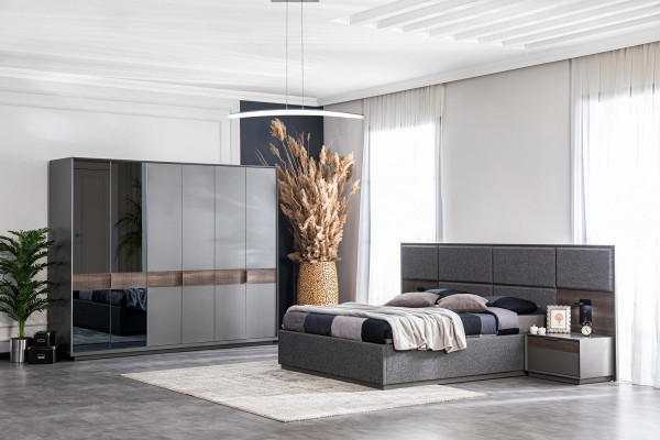 Bed 2x Nightstand Wardrobe 4-piece set Luxurious New