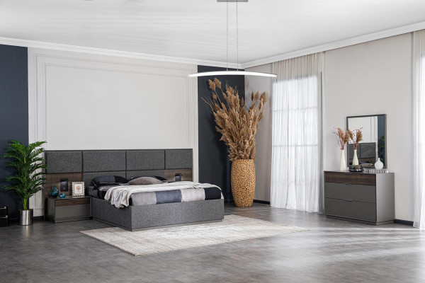 Bed 2x Nightstand Wardrobe 4-piece set Luxurious New