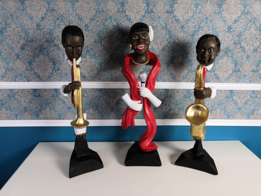 3X DESIGN SET BEELD SCULPTUREN STATUEN MUZIKANTEN XXL GROTE FIGUREN BEELD
