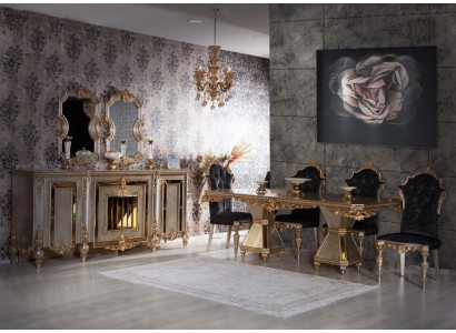 Hoogwaardige 7-delige eetkamerset in gouden stijl.