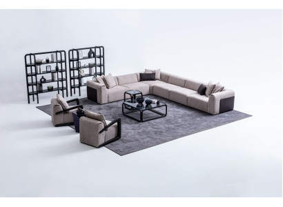Moderne bankstel L-vorm bankstel met fauteuil Grijze hoekbank Stoffen bank