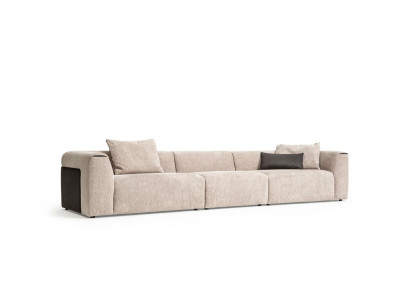 Beige bank woonkamer gestoffeerd vijfzits design luxe meubels nieuw.