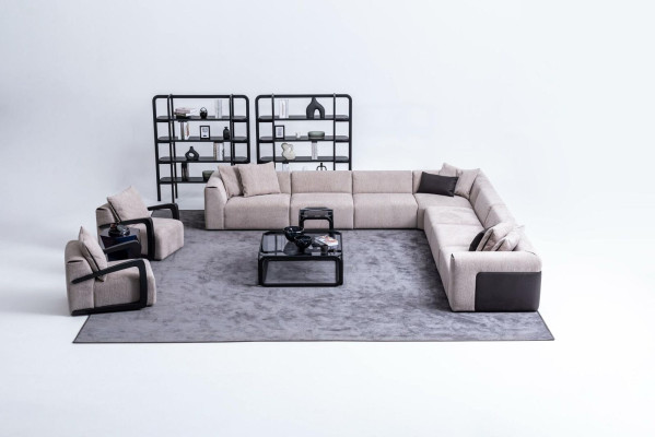Luxe bankstel-set zitgroep woonlandschap L-vorm bank fauteuil textiel Nieuw