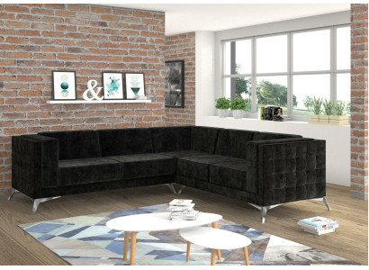 Zwarte fluwelen design hoekbank Chesterfield bank bank woonlandschap stoffen zitplaats