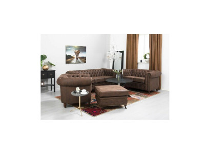 Chesterfield 3+2+1 Zitsbankstel + Hocker Bankstel Leer Textiel Banken