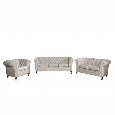 Chesterfield 3+2+1 Zitsbankstel + Hocker Bankstel Leer Textiel Banken
