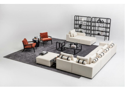 Moderne witte bankstel hoekbank woonlandschap fauteuil 4-delig stoffen bankstel