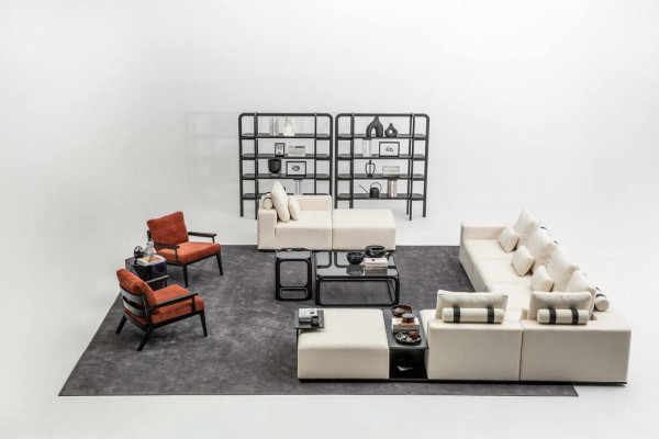 Moderne witte bankstel hoekbank woonlandschap fauteuil 4-delig stoffen bankstel