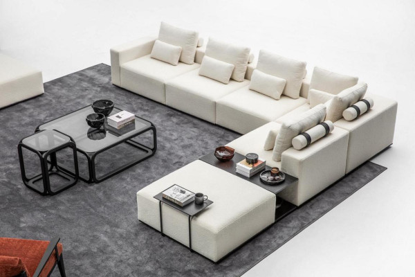 Moderne witte bankstel hoekbank woonlandschap fauteuil 4-delig stoffen bankstel