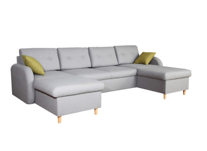 Woonlandschap hoekbank stof U-vorm slaapfunctie bank design decoratie bekleding