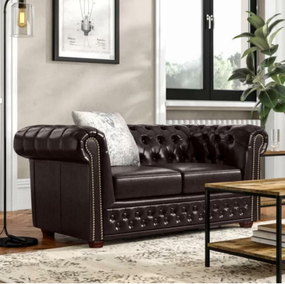 Design Bank 2-zits Bank Chesterfield Bekleding Set Leer Textiel Nieuw