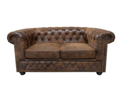 Chesterfield stoffen bank 2-zitsbank bruin tweezitter