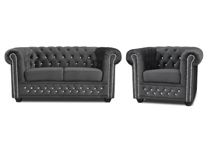 Chesterfield textiel bank bekleding 2-zits stoffen banken banken tweezits zwart Chesterfield textiel bank bekleding 2-zits stoffen banken banken tweezits zwart