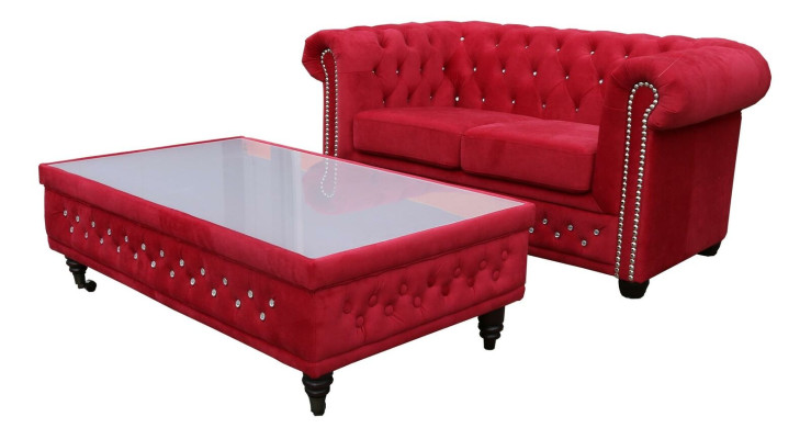 Chesterfield Stoffen Bank bekleding 2-zits bank tweezits Rood