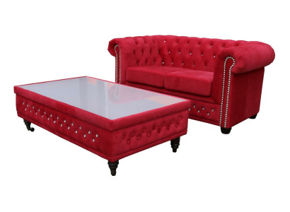 Chesterfield Stoffen Bank bekleding 2-zits bank tweezits Rood